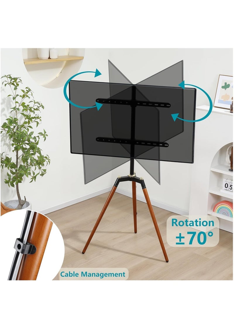 FlashHawk Tripod TV Stand for 32-65 Inch Screens | Fits 32 42 43 50 55 60 65 inch TVs | Height Adjustable | 140° Swivel Floor TV Mount | 70Lbs Capacity | Steel & Beech Wood Design for Living Room & Bedroom Black - Image 3